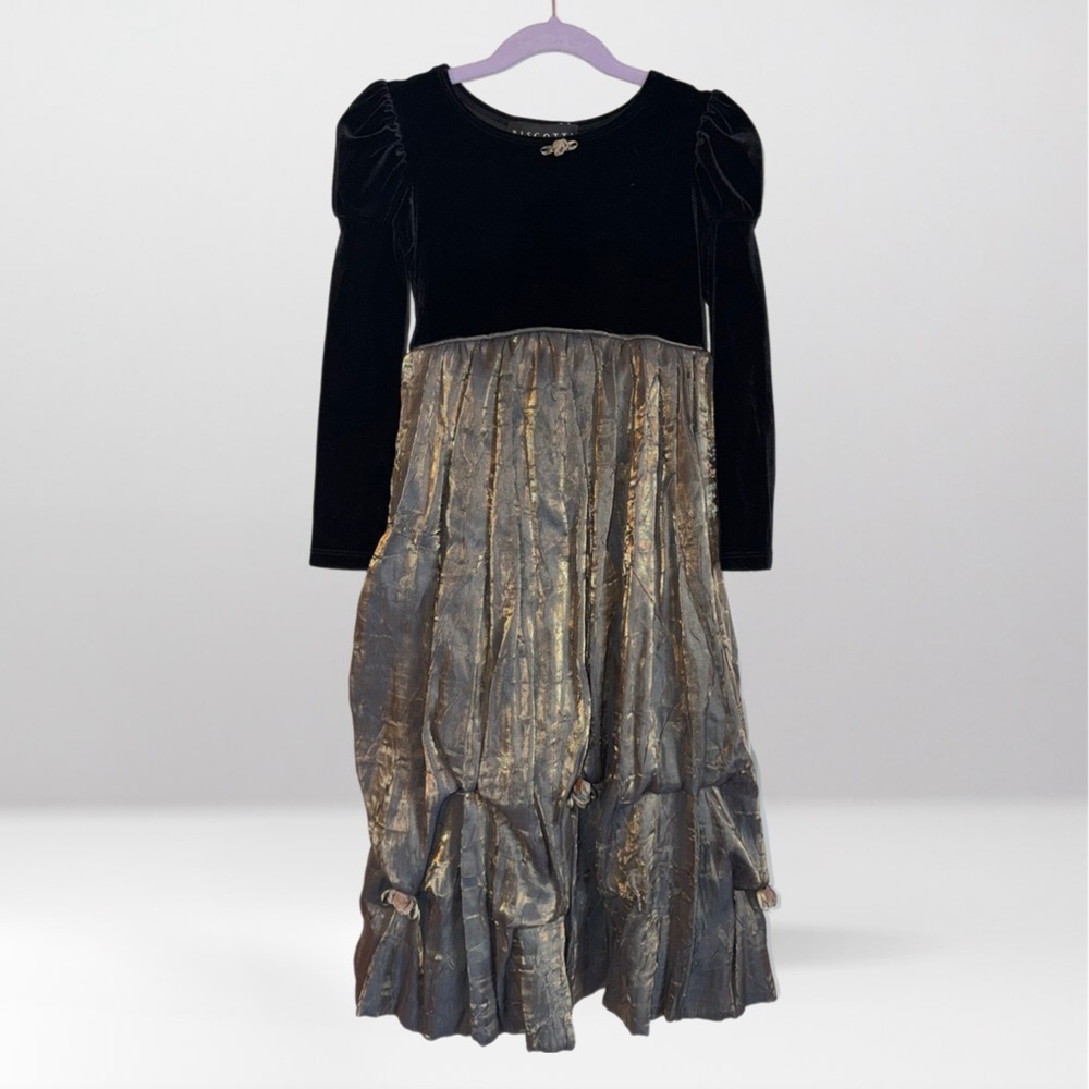 Biscotti Collezioni Vintage Black Velvet/Velour Taffeta Girls Formal Dress Gown